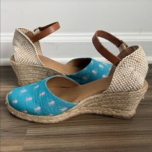 Anthropologie Critter Wedge Canvas Embroidered Jute Heel Sandals Shoes 40 9